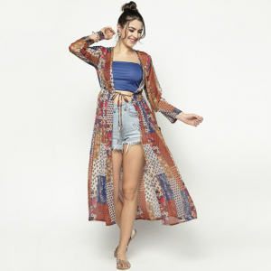 Women Multicoloured Printed Tie-Up Shrug