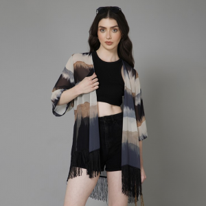 Abstract Printed Tasselled Shrug