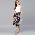 Navy Blue & Pink Printed Pencil Skirt